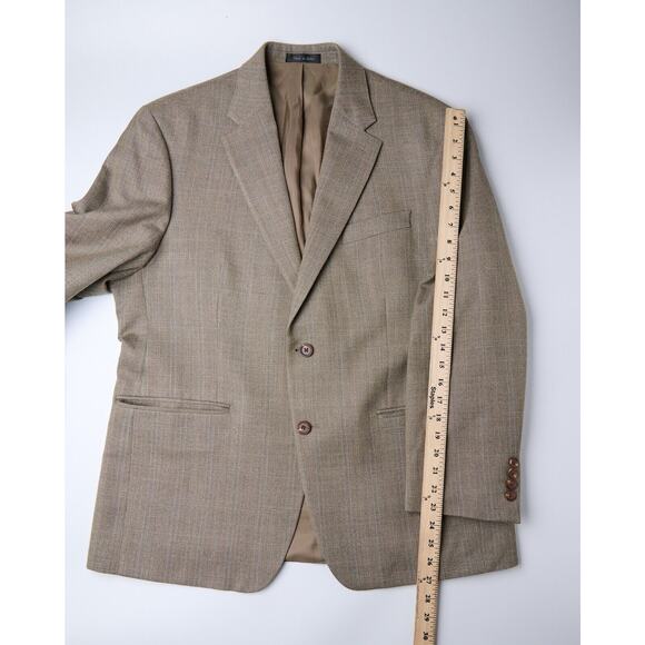 Vtg Lauren Ralph Lauren Blazer 42R Tan Plaid Wool Jacket Single Breasted Notch - Picture 9 of 9